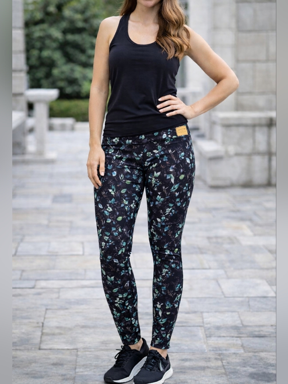 Women's Floral Yoga Leggings Size L High Waist Activewear
